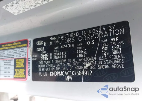 2019 Kia Sportage Lx из США, поврежденный, VIN KNDPMCAC1K7564912